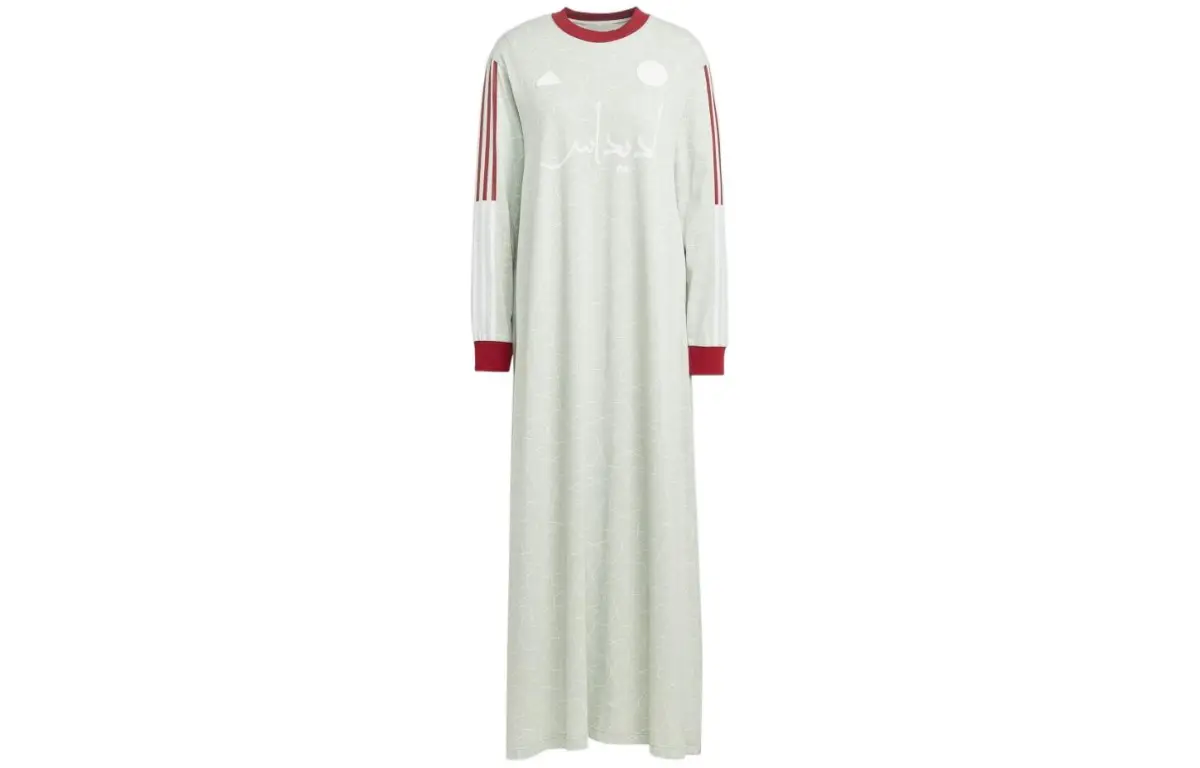 Adidas Long-Sleeved Dresses Women's Linen Green Crew Neck Moderate Long