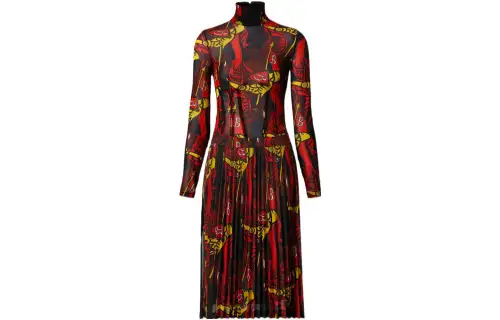 Burberry Long Sleeve Trapeze Dress Black/Multi