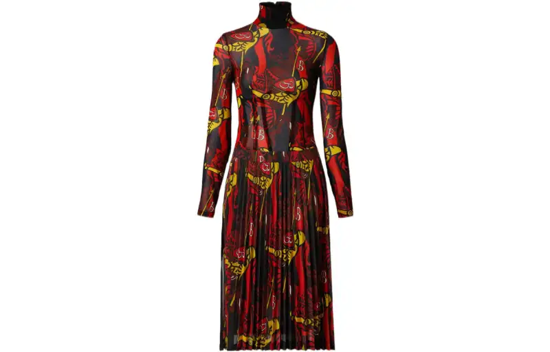 Burberry Long Sleeve Trapeze Dress Black/Multi
