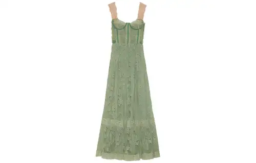 GUCCI Sleeveless Lace Corset Tiered Dress Green