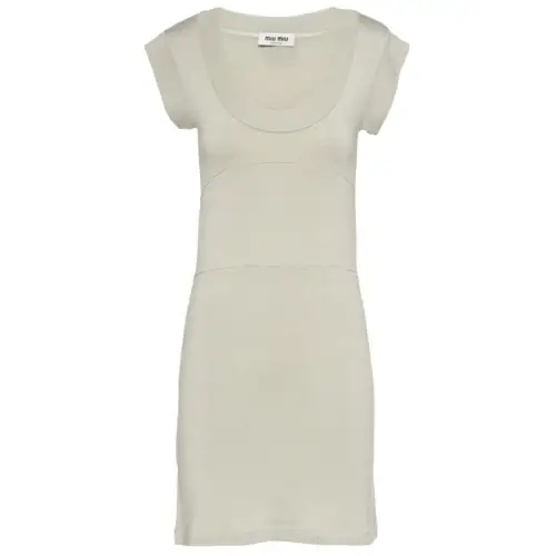 MIU MIU Short Sleeved Dresses Women's Ecru Crew Neck Moderate Short