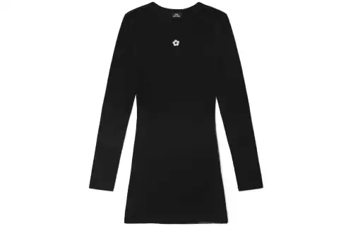 Vans SANDY LIANG Long Sleeved Dresses Women's Black Crew Neck Moderate Mid Length