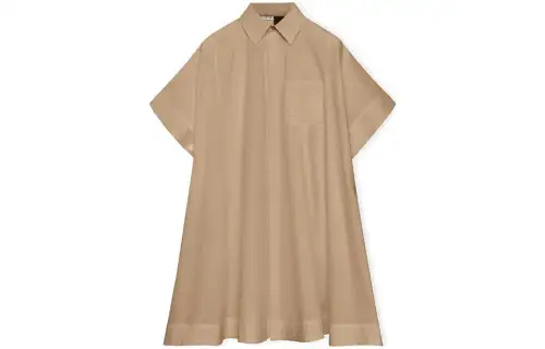 LOEWE Short Sleeved Dresses Women's Khaki Shirt Collar Moderate Short
