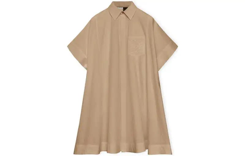 LOEWE Short Sleeved Dresses Women's Khaki Shirt Collar Moderate Short