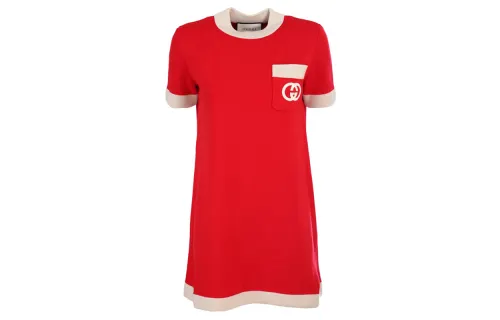 GUCCI Short Sleeved Dresses Women's Red Crew Neck Moderate Short