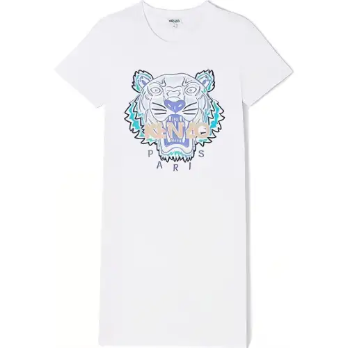 KENZO Short Sleeved Dresses Women's White Crew Neck Moderate Short