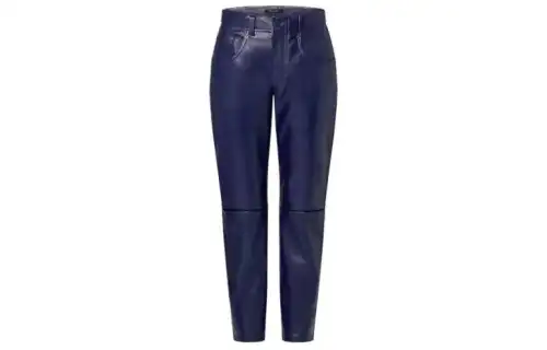 LOUIS VUITTON Leather Pants Women's Navy Blue