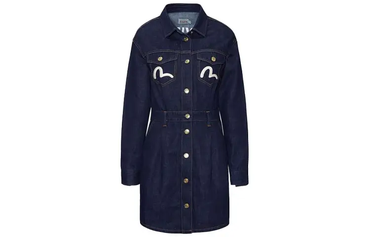 EVISU Long Sleeved Dress Women's Denim Blue