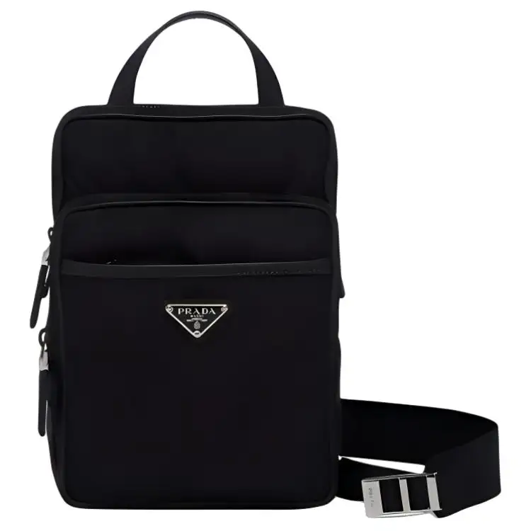PRADA & Saffiano Leather Shoulder Bag, Crossbody Bag, Handbag Men's Black