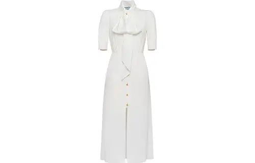 PRADA Short Sleeved Dresses Women's White Stand Collar Moderate