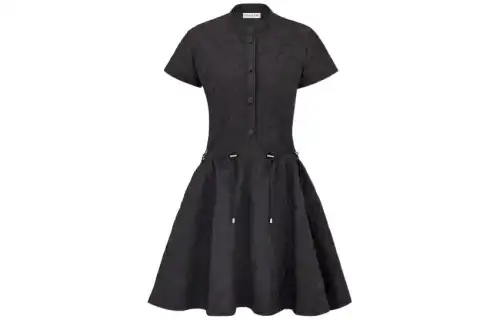 DIOR Short Sleeved Dresses Women's Black Stand Collar Moderate Short