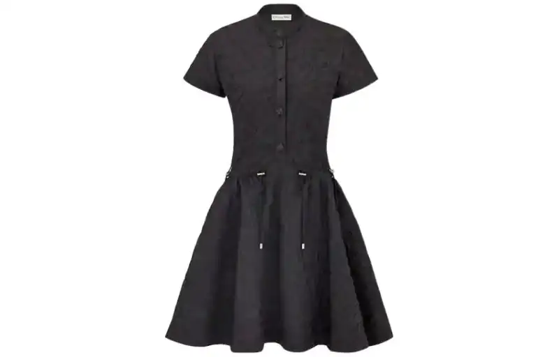 DIOR Short Sleeved Dresses Women's Black Stand Collar Moderate Short