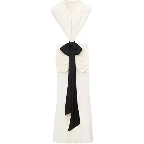 LOEWE Short Sleeved Dresses Women's White V Neck Moderate Long