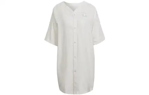 Adidas Originals Short Sleeved Dresses Women's White V Neck Moderate Long