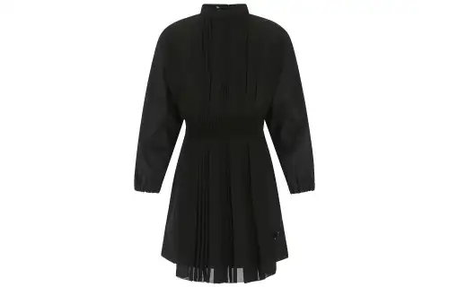 PRADA Logo Plaque Long Sleeved Pleated Playsuit
