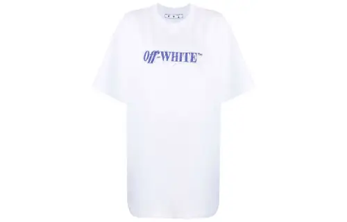 OFF WHITE Dinosaur Series Short Sleeved Dresses Women's White Crew Neck