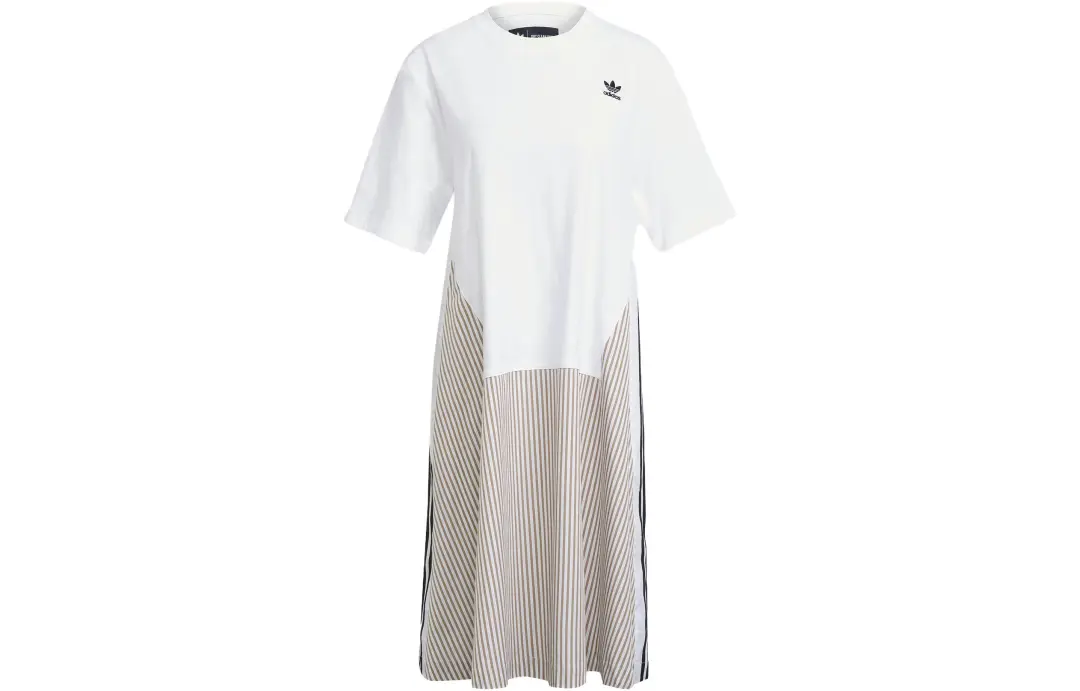 adidas originals Women's Striped Panel Crewneck Casual Pullover Dress White