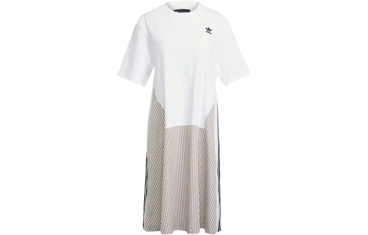 adidas originals Women's Striped Panel Crewneck Casual Pullover Dress White