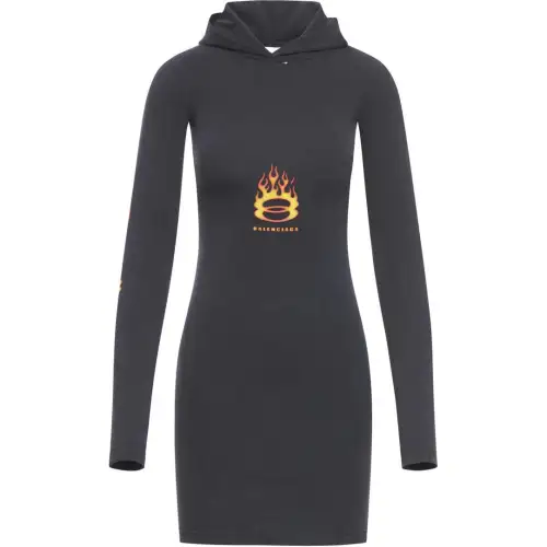Balenciaga Logo Printed Hoodie Dress