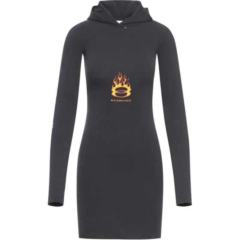 Balenciaga Logo Printed Hoodie Dress