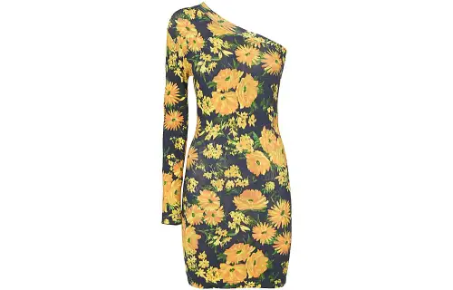 Balenciaga Floral Printed One-Shoulder Dress
