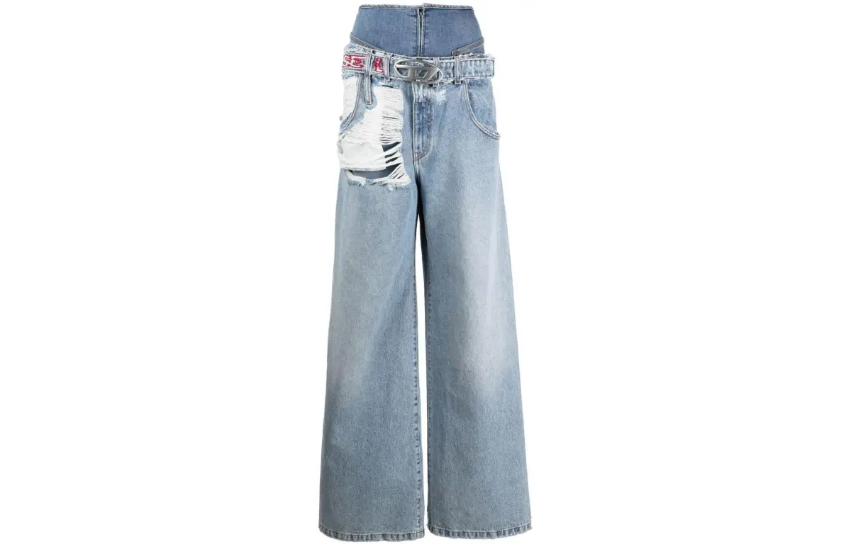 DIESEL SS23 Jeans Women's Blue Moderate Straight Fit Pants