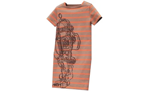 HERMES Short Sleeved Dresses Women's Orange Square Collar Moderate