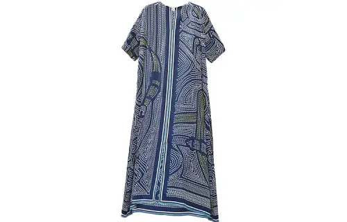 HERMES Short Sleeved Dresses Women's Blue Crew Neck Moderate Mid Length