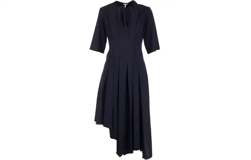 LOEWE Short Sleeved Dresses Women's Blue V Neck Moderate Mid Length