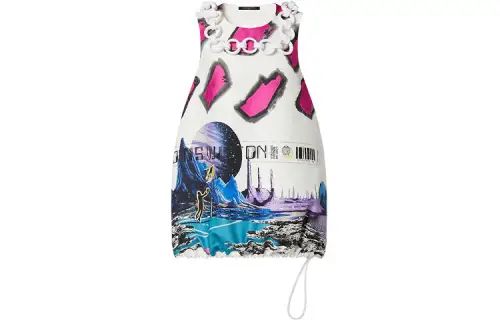 LOUIS VUITTON Cosmic Basketball Print Cinched Balloon Dress
