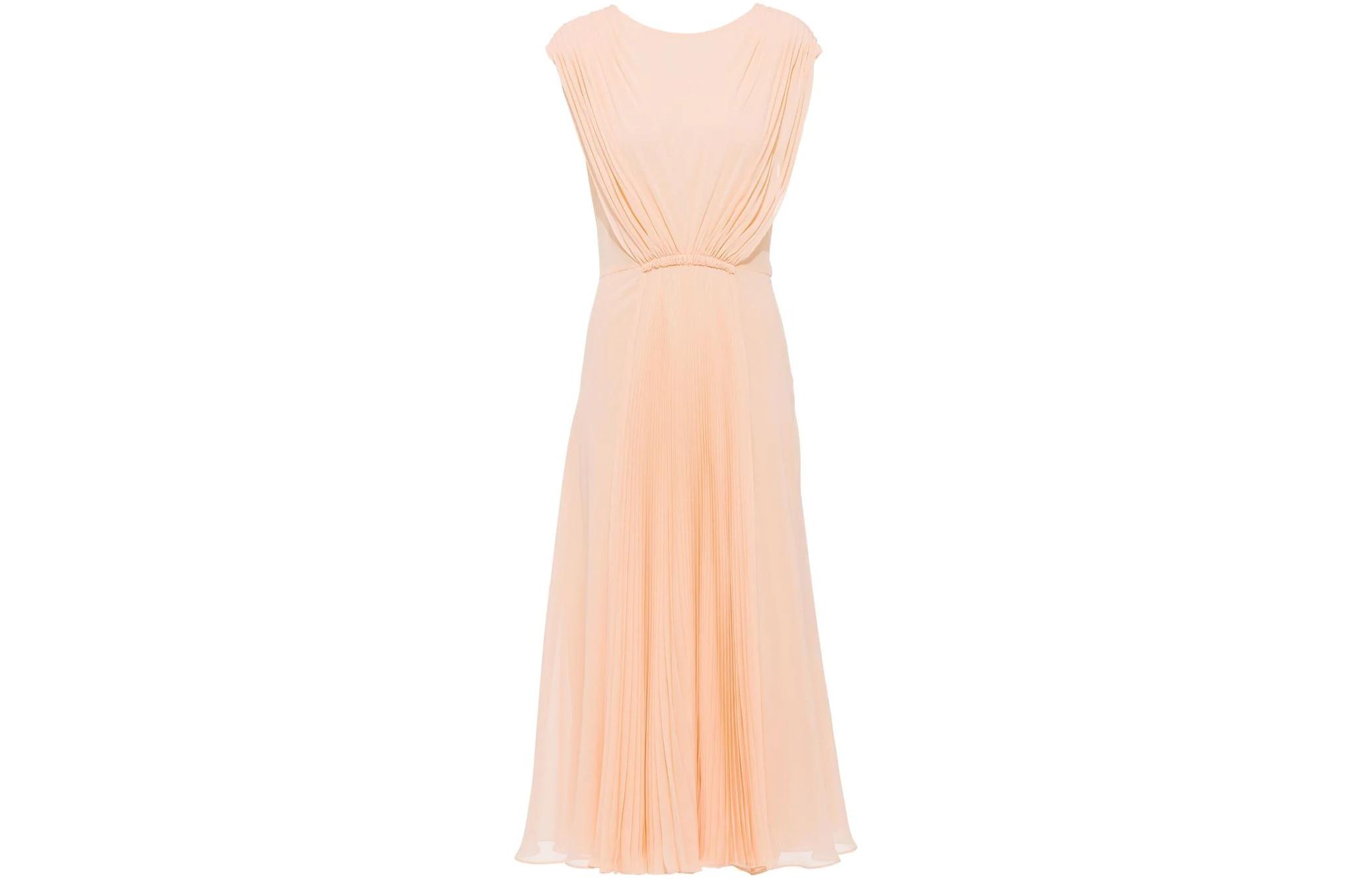MIU MIU Sleeveless Dresses Women's Orange Crew Neck Moderate Mid Length