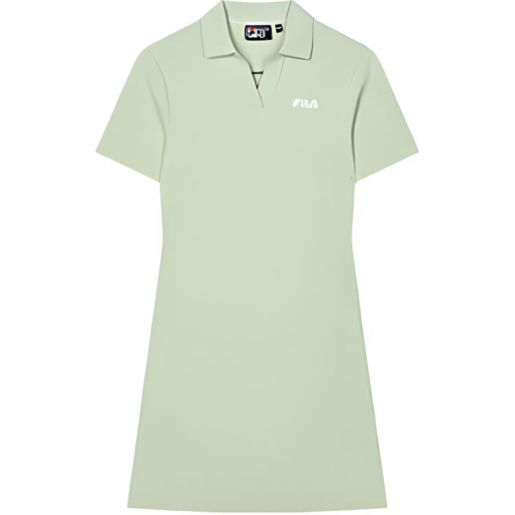 FILA Fila HERITAGE BASKETBALL SS24 letter printed soft and comfortable casual polo short-sleeved dress for women, light green