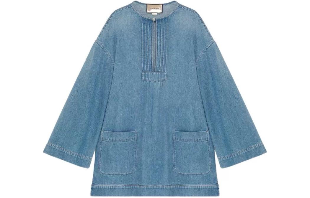 GUCCI Gucci, short denim blue long-sleeve with a round collar