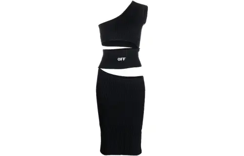 OFF WHITE Logo Patch Cut Out One Shoulder Dress