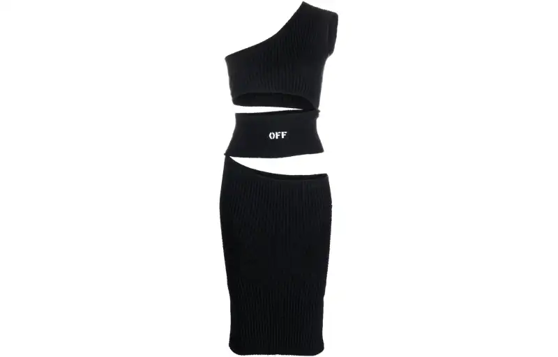 OFF WHITE Logo Patch Cut Out One Shoulder Dress