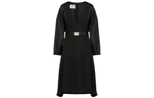 PRADA Long Sleeved Dresses Women's Black V Neck Moderate