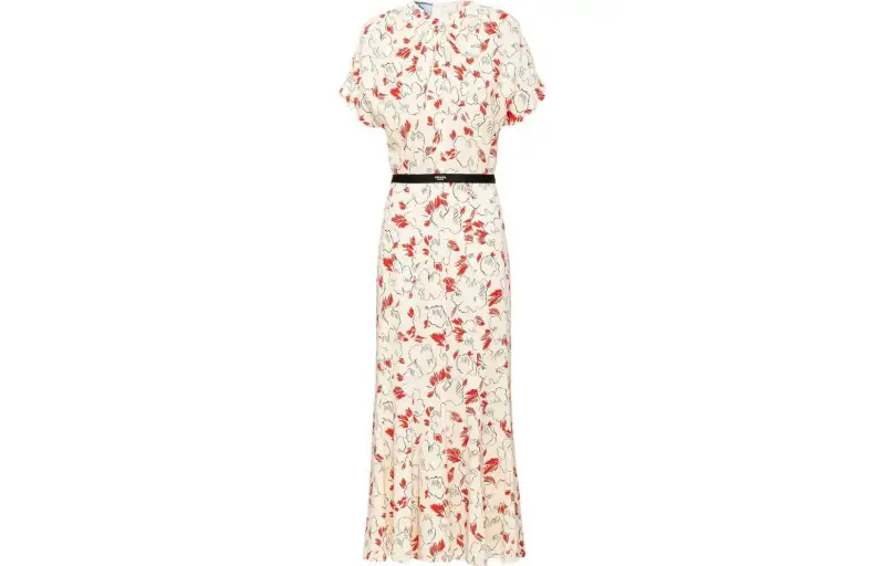 PRADA SS23 Short Sleeved Dress Women's Ecru