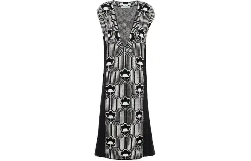 PRADA Sleeveless Dresses Women's Black V Neck Moderate Mid Length