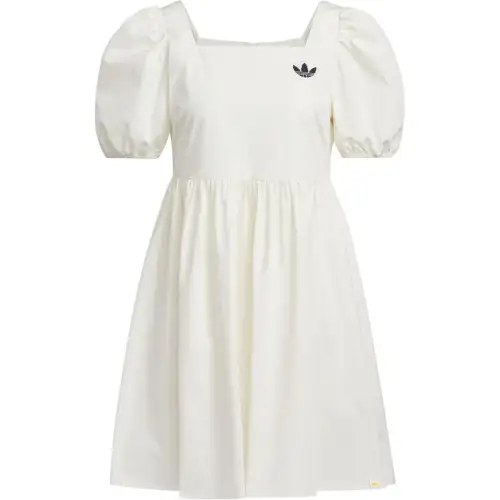 adidas originals X Monkey Kingdoml Women's Square Neck Lantern Sleeve Dress White