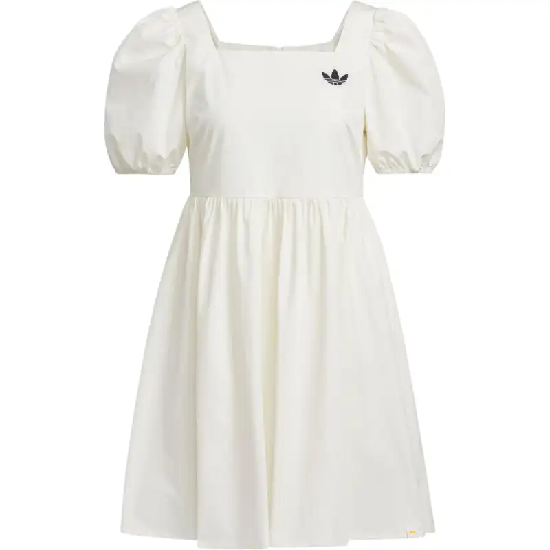 adidas originals X Monkey Kingdoml Women's Square Neck Lantern Sleeve Dress White