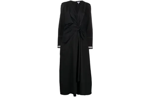 LOEWE Long Sleeved Dresses Women's Black V Neck Thin Long