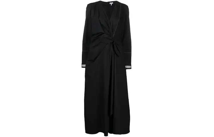 LOEWE Long Sleeved Dresses Women's Black V Neck Thin Long