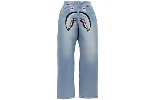 A BATHING APE Shark Series Jeans Women's Blue Moderate Wide Leg Pants