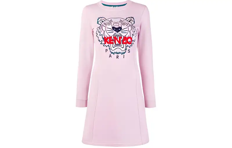 KENZO Long Sleeved Dresses Women's Pink Crew Neck Moderate