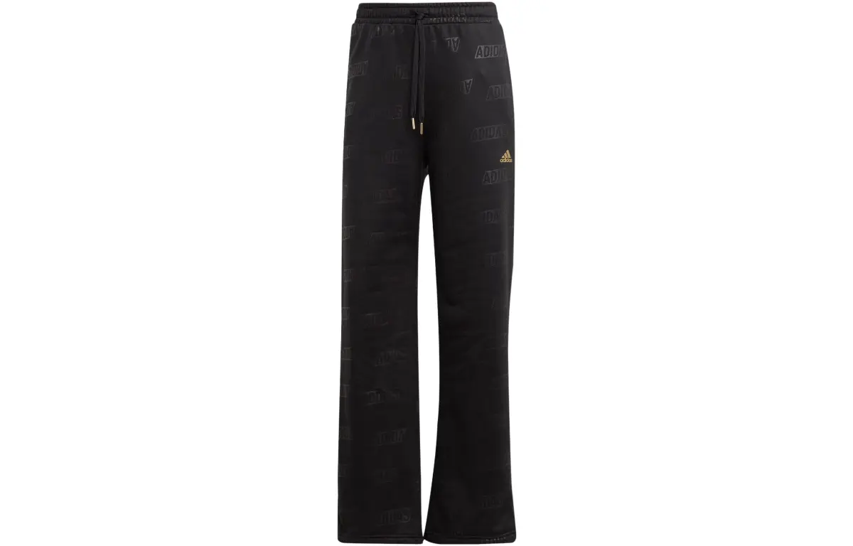 Adidas Embossed Monogram Fleece Pants Knitted Sweatpants Women's Black