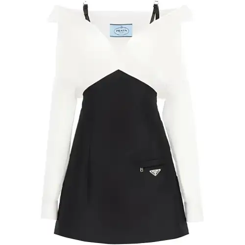 PRADA FW21 Long Sleeved Dress Women's Black White