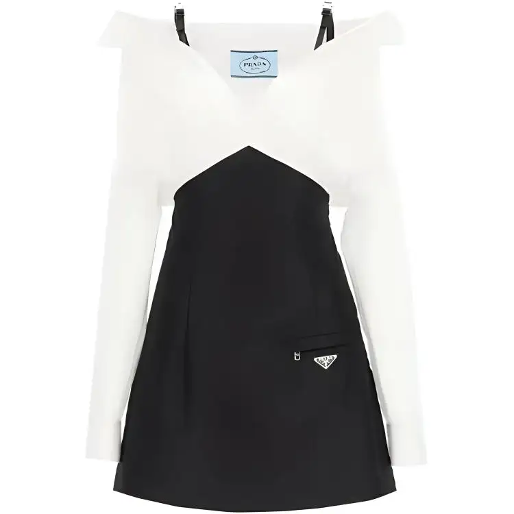 PRADA FW21 Long Sleeved Dress Women's Black White