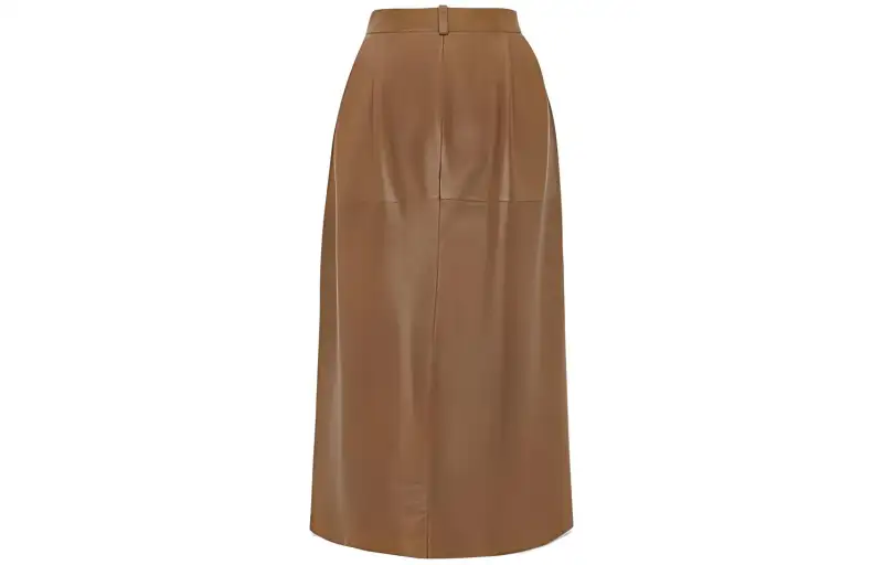 SAINT LAURENT Leather Long Skirt Women's Brown