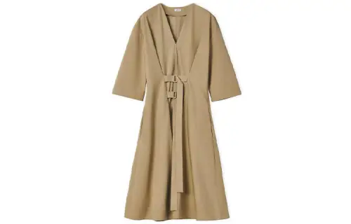 LOEWE Long Sleeved Dresses Women's Sandstone Brown V Neck Moderate