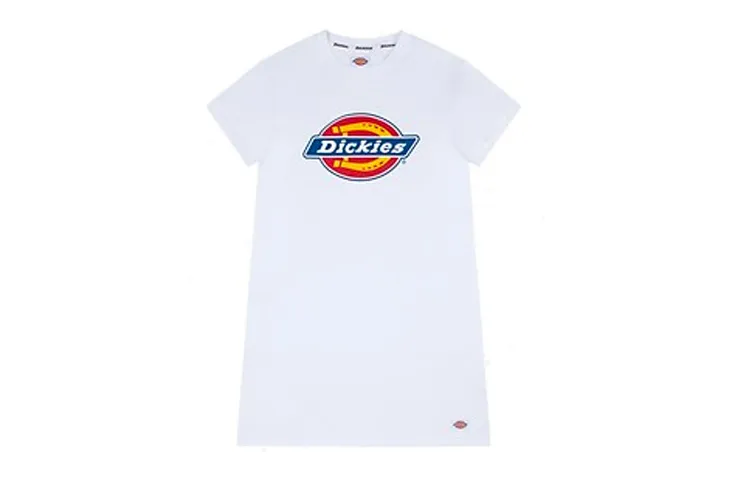 Dickies Short-Sleeved Dresses Women's White Crew Neck Moderate Short